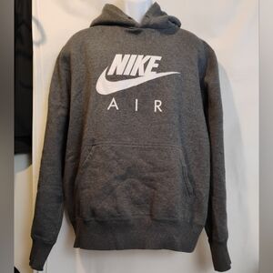 Nike Air Men's Fleece Hooded Grey White Swoosh Sweatshirt SZ XL No Drawstring